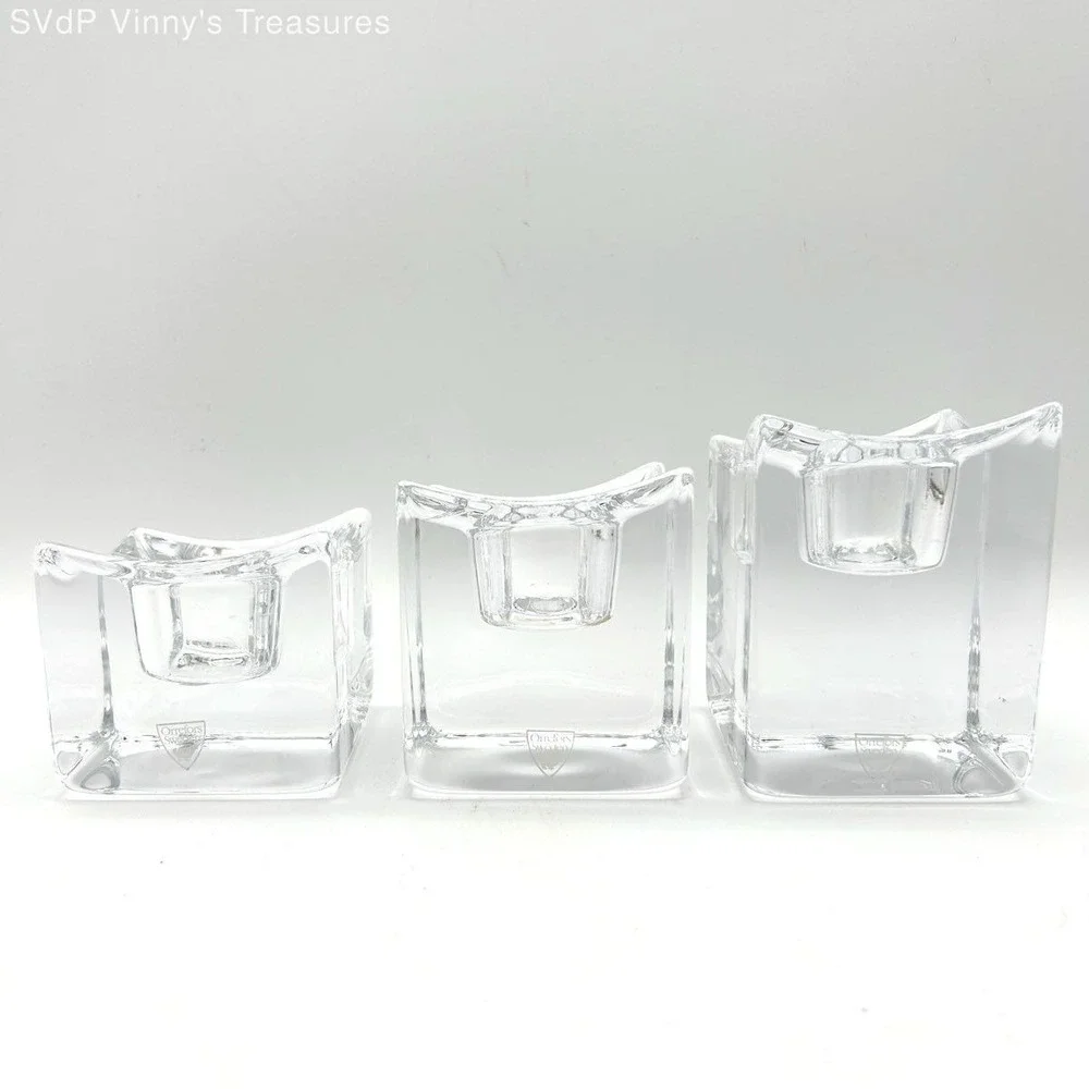 Orrefors Celeste Crystal Votive Tea Light Candle Holder Set 3 Graduated Sizes
